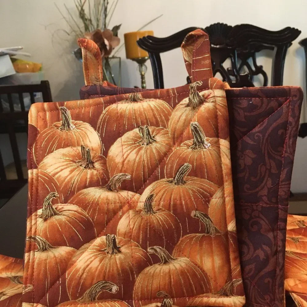 Bowl Cozies & Potholder Sets for Seasonal Pumpkin Decor Holiday or Anytime Gifts